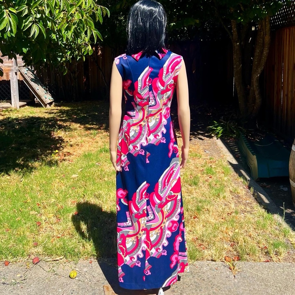 Late 1960s/Early 1970s European Made Psychedelic Butterfly Print Maxi Dress - Picture 3 of 8